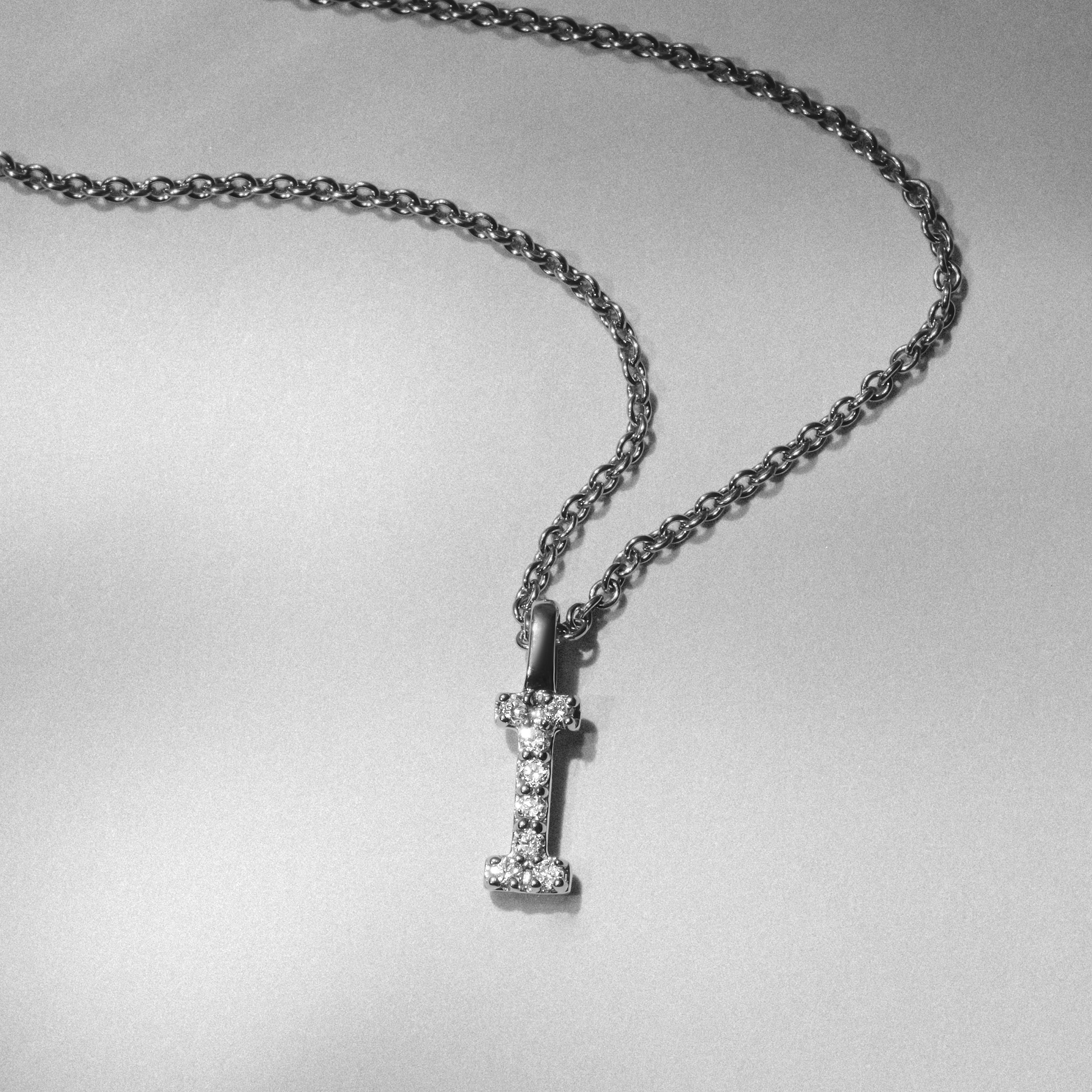 Love Letter Initial I Lab Diamond Necklace set in 9K White Gold